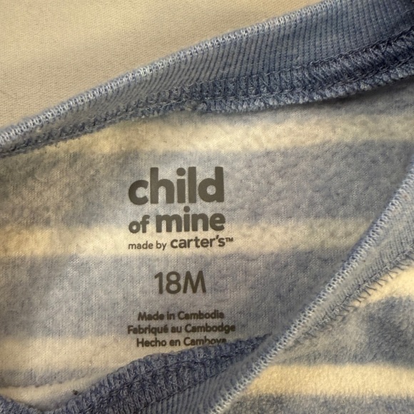 Carter's - NWOT - Blue and Cream Striped Fleece Onesie Sleeper - Picture 3 of 3